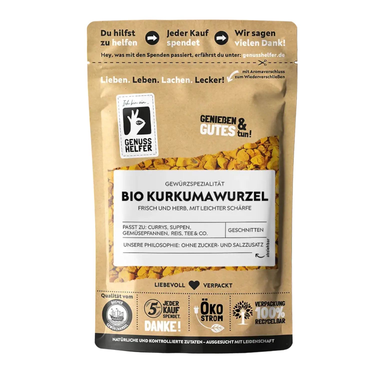 Kurkumawurzel, geschnitten